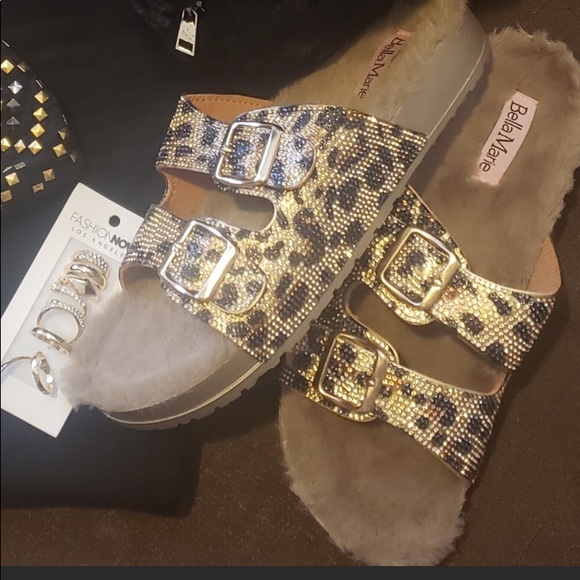 🎉HP!! 💎Rhinestones🤎  Faux Fur Slides - Picture 2 of 2